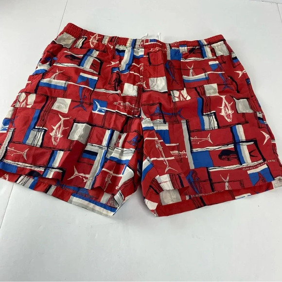 Columbia PFG Mens Medium 6" Swim Trunks Fish Retro Graphic Drawstring Pockets - Picture 1 of 8